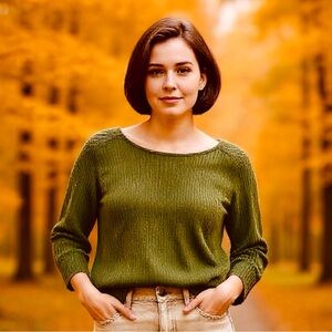 Y2K NWOT Womens 100% Mercerized Cotton 3/4 Sleeve Ribbed Knit Sweater Size M